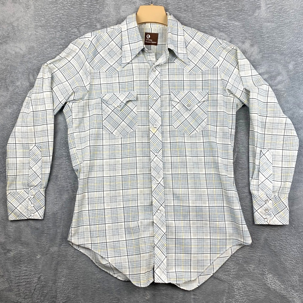 Vintage JCPenney Western Apparel Women's Pearl Snap‎ Plaid Shirt 16-34 (Large)